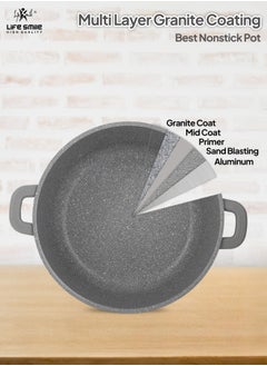 Life Smile 40cm (18 Liter)  Cooking Pot - Multi Layer Non Stick Granite Stock Pot 100% PFOA Free - Soup Pot with Glass Lid With Silicone Rim - Detachable Silicone Handles - oven safe (Grey)  - Image 5