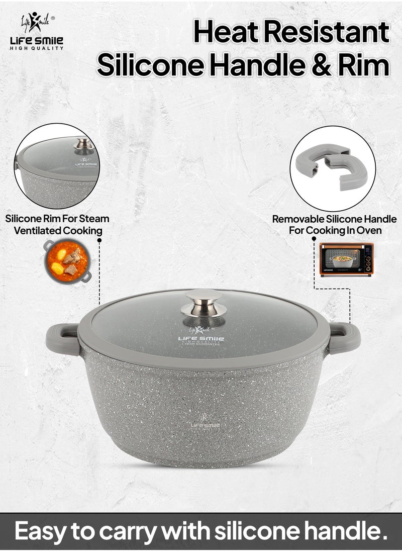 Life Smile - 40cm (18 Liter)  Cooking Pot - Multi Layer Non Stick Granite Stock Pot 100% PFOA Free - Soup Pot with Glass Lid With Silicone Rim - Detachable Silicone Handles - oven safe (Grey) - Image 1