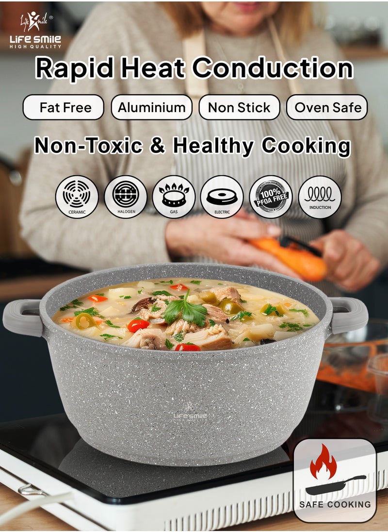Life Smile - 40cm (18 Liter)  Cooking Pot - Multi Layer Non Stick Granite Stock Pot 100% PFOA Free - Soup Pot with Glass Lid With Silicone Rim - Detachable Silicone Handles - oven safe (Grey) - Image 1