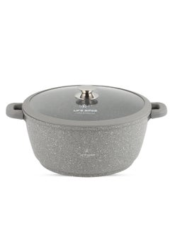 Life Smile 40cm (18 Liter)  Cooking Pot - Multi Layer Non Stick Granite Stock Pot 100% PFOA Free - Soup Pot with Glass Lid With Silicone Rim - Detachable Silicone Handles - oven safe (Grey)  - Image 1