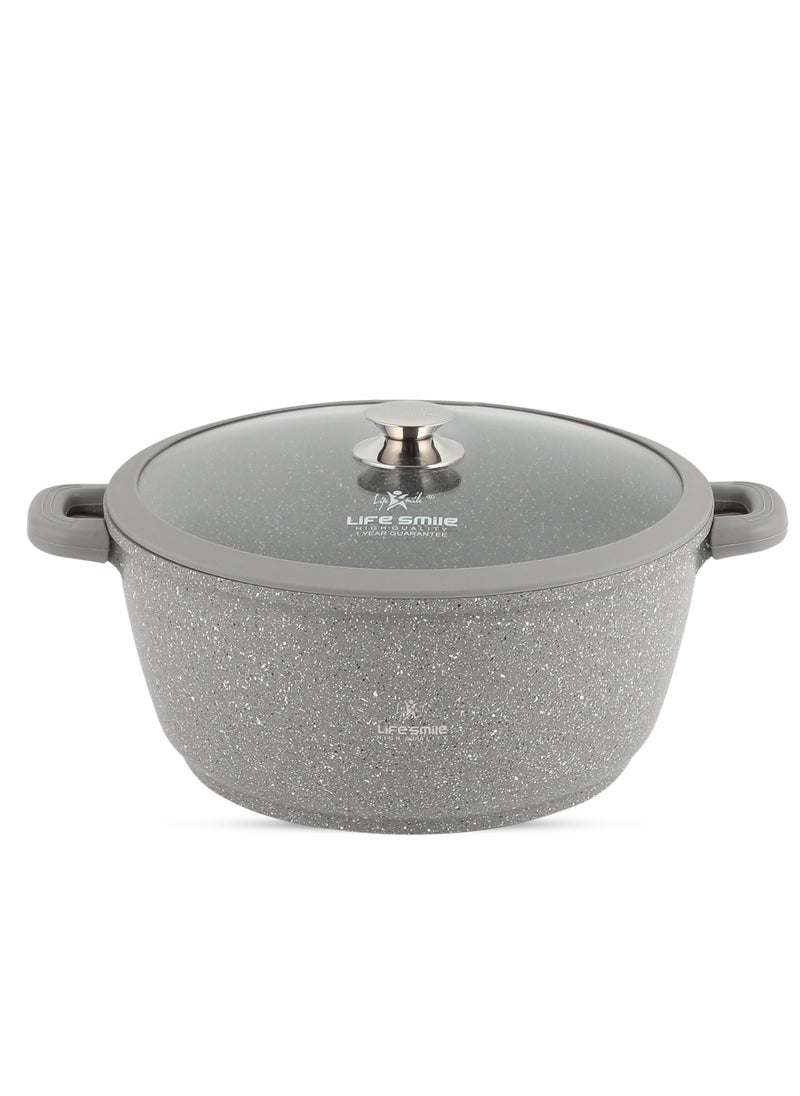Life Smile 40cm (18 Liter)  Cooking Pot - Multi Layer Non Stick Granite Stock Pot 100% PFOA Free - Soup Pot with Glass Lid With Silicone Rim - Detachable Silicone Handles - oven safe (Grey)  - Image 1