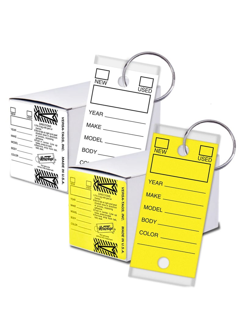 Versa-Tags Versa-Tags Two Packs of 250 Dealership Key Tags Bulk - Genuine Versa-tag Key Tags, Self-Protecting, 2 Boxes,Car Key Tags with Ring Included, Automotive Repair Shop Key Tags (Yellow/White)  - Image 1
