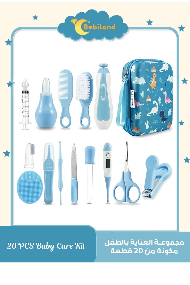 Bebiland 20-in-1 Baby Healthcare and Grooming Kit with Cartoon Dinosaur Tote Case, Baby Nursery Health Care Set with Electric Safety Nail Trimmer, Newborn Essentials Kit for Infant Toddlers Kids (Blue) - Image 1