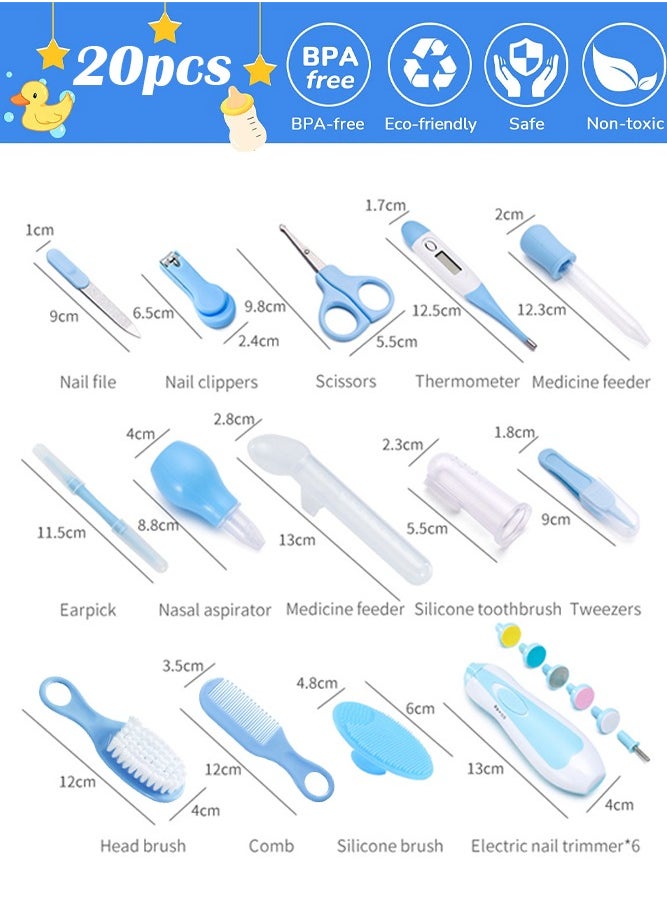 Bebiland 20-in-1 Baby Healthcare and Grooming Kit with Cartoon Dinosaur Tote Case, Baby Nursery Health Care Set with Electric Safety Nail Trimmer, Newborn Essentials Kit for Infant Toddlers Kids (Blue)  - Image 2