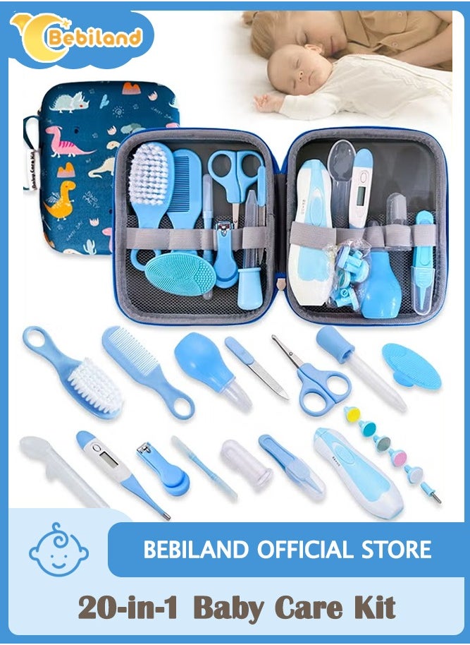 Bebiland 20-in-1 Baby Healthcare and Grooming Kit with Cartoon Dinosaur Tote Case, Baby Nursery Health Care Set with Electric Safety Nail Trimmer, Newborn Essentials Kit for Infant Toddlers Kids (Blue)  - Image 1