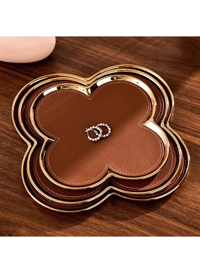 3Pcs Set Clover Leather Storage Tray Simple Jewelry Display Tray Living Room Decor