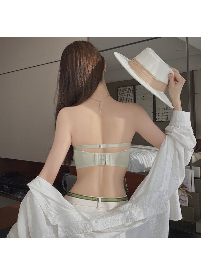 Modal Seamless Wireless Women's Bandeau Bra No Steel Ring Youthful Small Chest Sports Push-up Side Breast Gathering Bra White L - Image 4