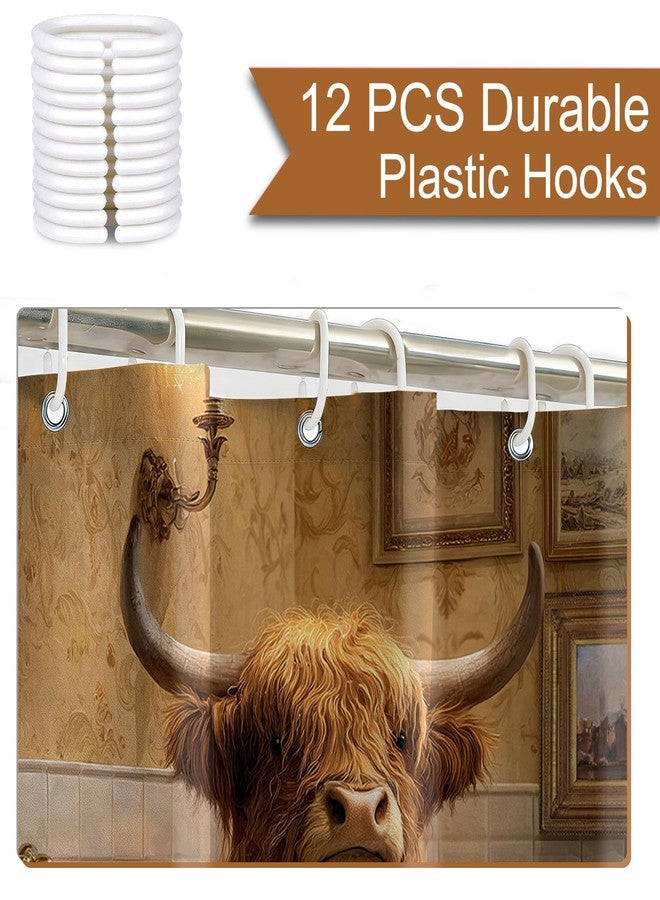 Mocsicka Highland Cow Shower Curtain Funny Highland Cow Reading Newspapers Bathroom Shower Curtain Highland Cattle Waterproof Fabric Shower Curtains Bathtub Decor with 12 Hooks 72 X 72 Inch - Image 5