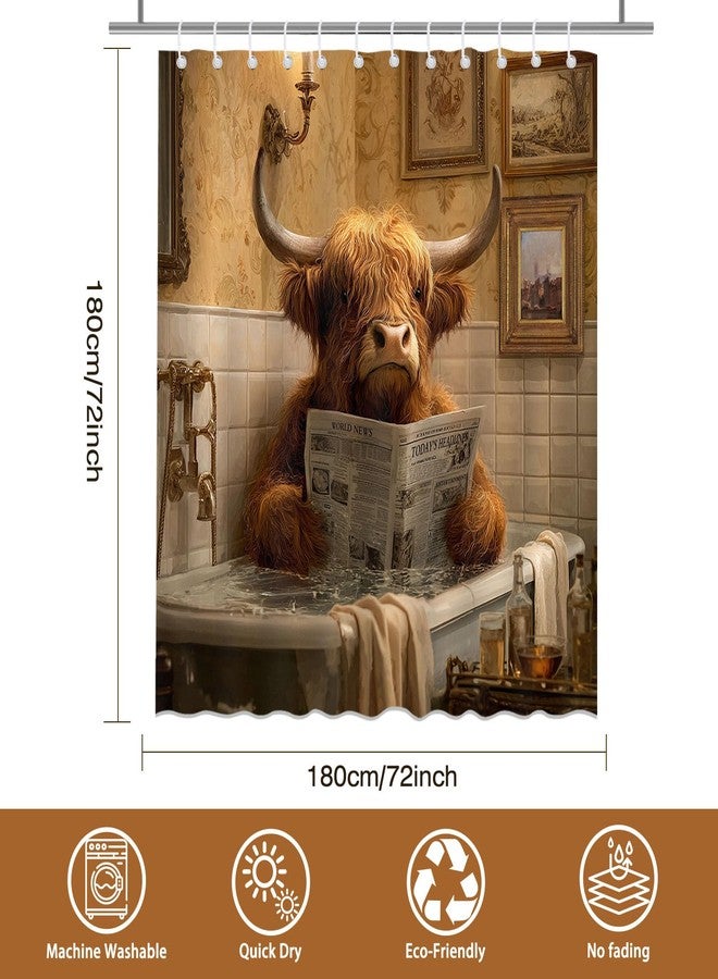 Mocsicka Highland Cow Shower Curtain Funny Highland Cow Reading Newspapers Bathroom Shower Curtain Highland Cattle Waterproof Fabric Shower Curtains Bathtub Decor with 12 Hooks 72 X 72 Inch - Image 4