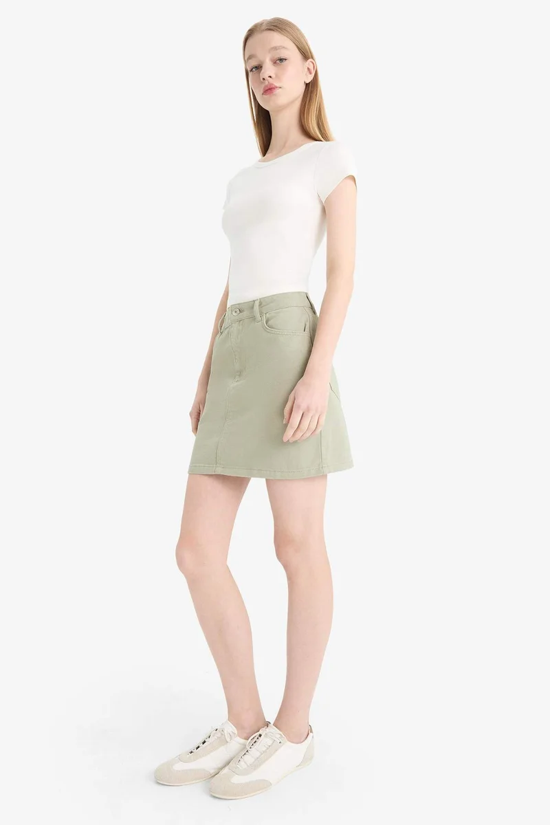 ديفاكتو Normal Waist Gabardine Mini Skirt