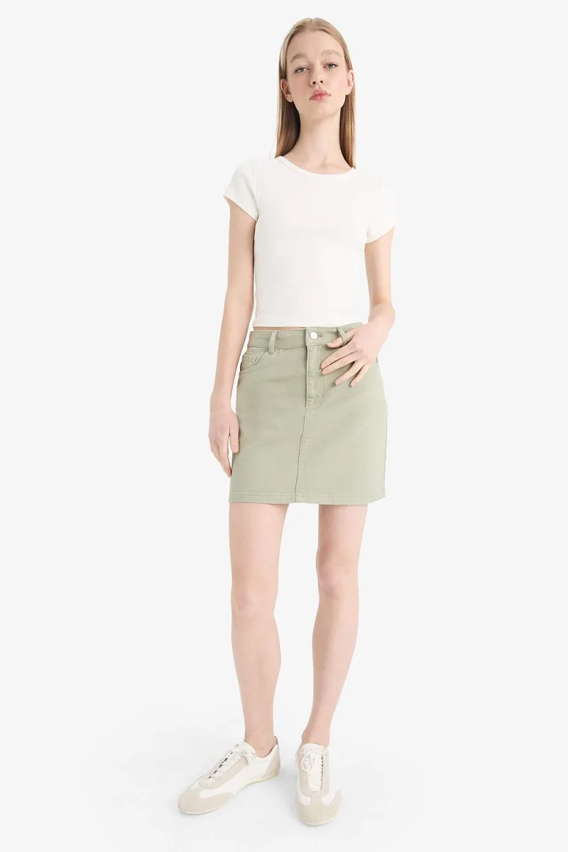 ديفاكتو Normal Waist Gabardine Mini Skirt