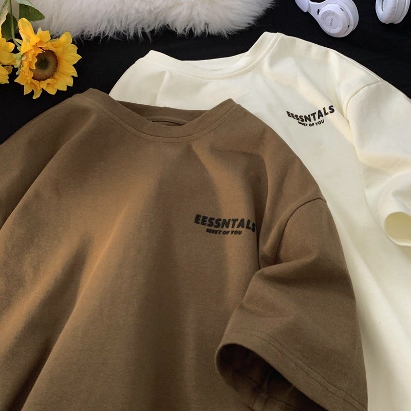 Men's New Summer Heavyweight Pure Cotton Short-Sleeved T-Shirt, Simple, Trendyy, Versatile, Casual, Loose, Printed Half-Sleeved T-Shirt - Image 2