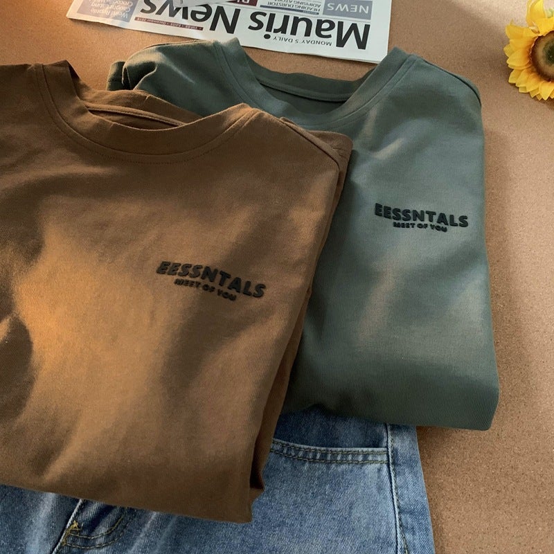 Men's New Summer Heavyweight Pure Cotton Short-Sleeved T-Shirt, Simple, Trendyy, Versatile, Casual, Loose, Printed Half-Sleeved T-Shirt - Image 4