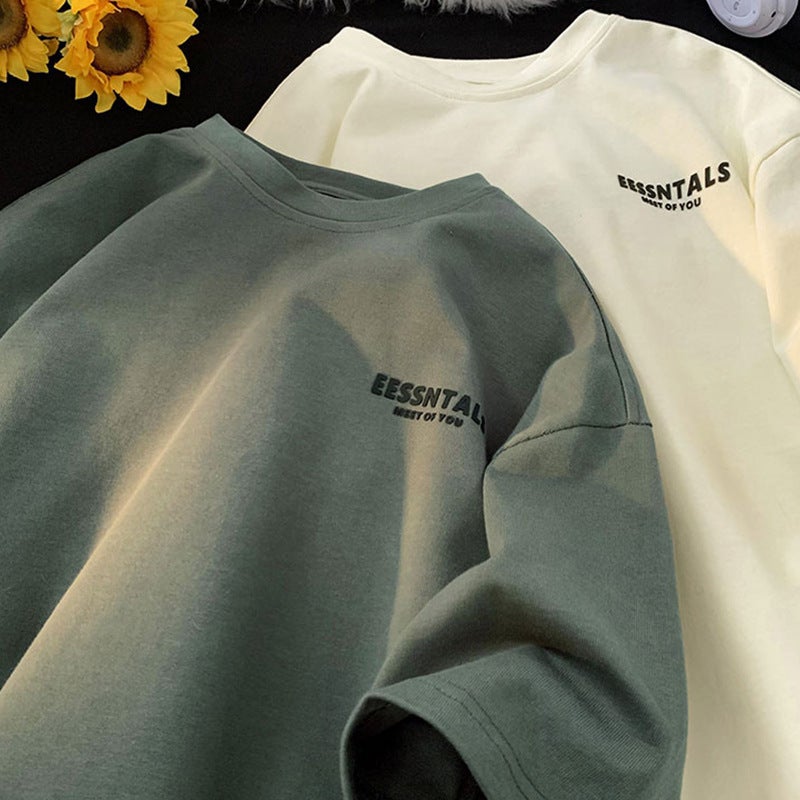 Men's New Summer Heavyweight Pure Cotton Short-Sleeved T-Shirt, Simple, Trendyy, Versatile, Casual, Loose, Printed Half-Sleeved T-Shirt - Image 3