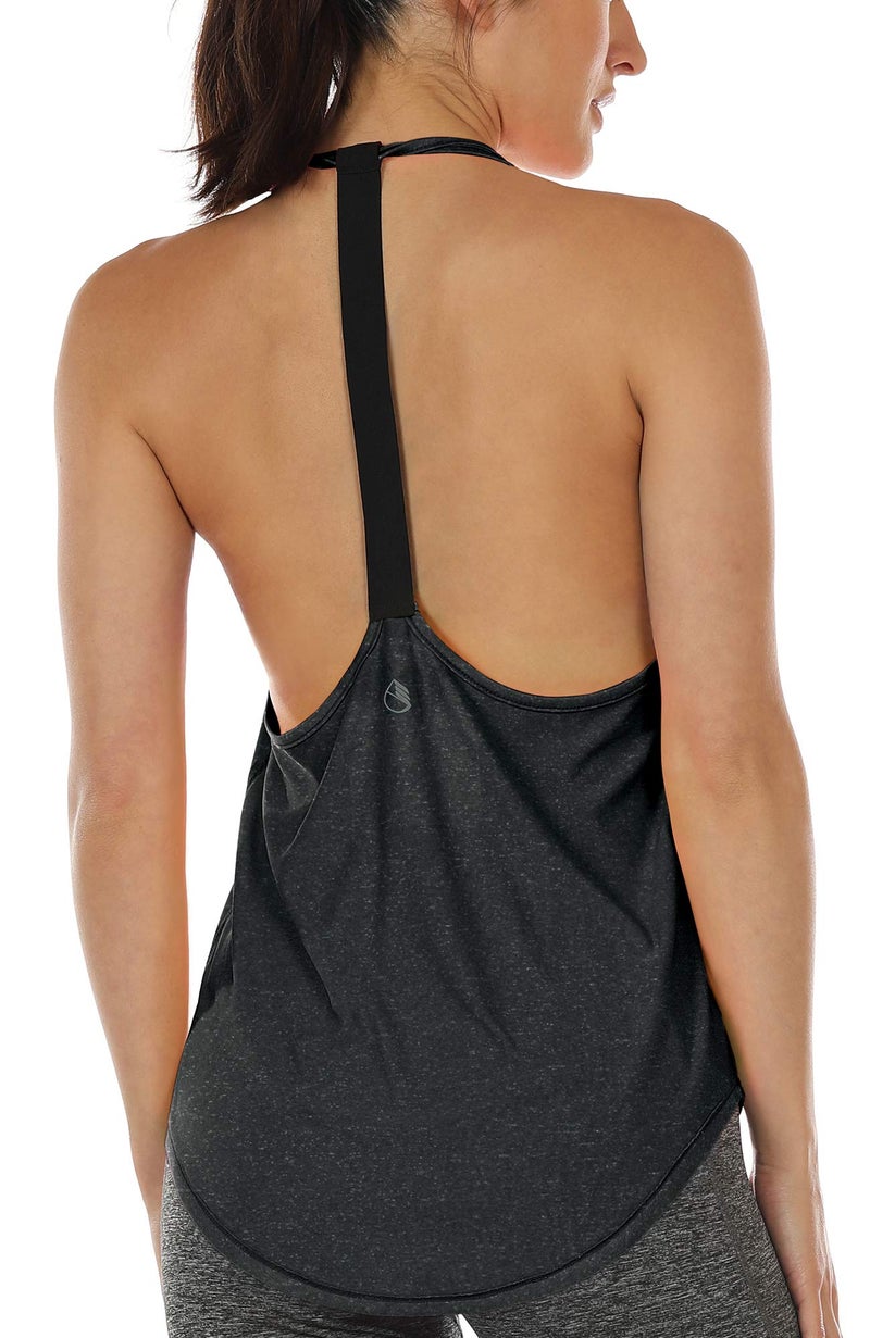 icyzone Workout Tank Tops for Women - Athletic Yoga Tops, T-Back Running Tank Top(Pack of 2) (M, Black/Red Bud) - Image 4