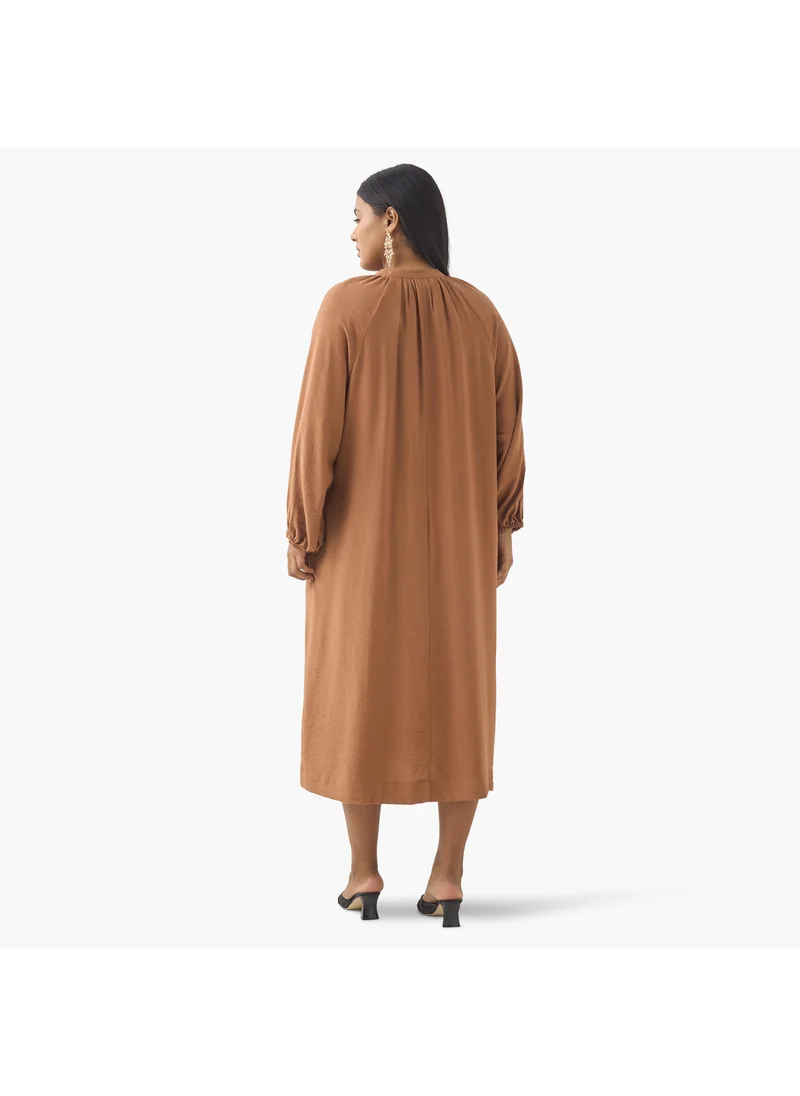  أولا بوبكن Plus Size Ulla Popken Crochet Pocket Dress with Tie-Up Neck