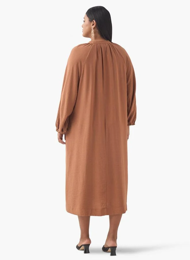 Ulla Popken Plus Size Ulla Popken Crochet Pocket Dress with Tie-Up Neck