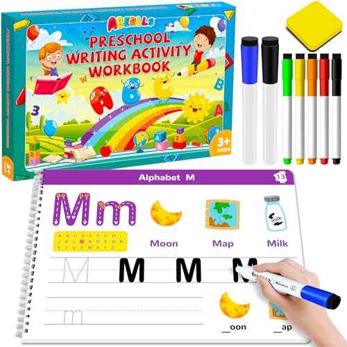 ABERLLS Handwriting Practice Book for Kids Toddler Preschool Learning Activity for 3 4 5 Year Old Kindergarten Educational Toys Montessori Toys Learn Number Letters Shapes Animal Sight Words Workbook - Image 1