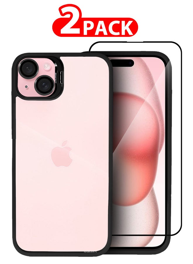 CATANES - 2 Pack iPhone 15 Plus Case Cover and Lens Protector and Screen Protector Built-in Camera Stand and Compatible with MagSafe Full Body Shockproof Case Clear Black - Image 1
