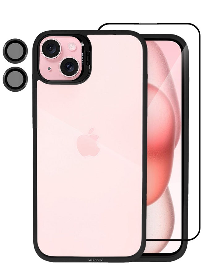CATANES - 2 Pack iPhone 15 Plus Case Cover and Lens Protector and Screen Protector Built-in Camera Stand and Compatible with MagSafe Full Body Shockproof Case Clear Black - Image 1