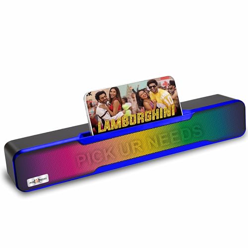 Pick Ur Needs Portable Bluetooth Wireless Home TV Soundbar with Mobile Stand & Multicolor Light Bass Stereo Speaker (Blue) - Image 1
