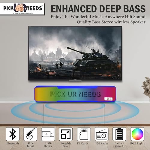 Pick Ur Needs Portable Bluetooth Wireless Home TV Soundbar with Mobile Stand & Multicolor Light Bass Stereo Speaker (Blue) - Image 3