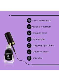 DAZLLER Liquid Eyeliner, 6.5Ml, Black, Velvet Matte, Washable, Water-Resistant, Smudge-Proof  - Image 3