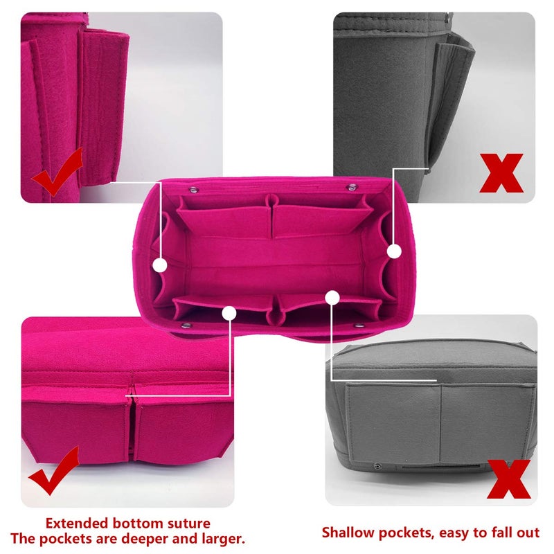 LEXSION Felt Purse Organizer Insert Bag organizer Multi Pocket Bag in Bag Organizer For Tote & Handbag Shaper 8008 Rosy M - Image 5