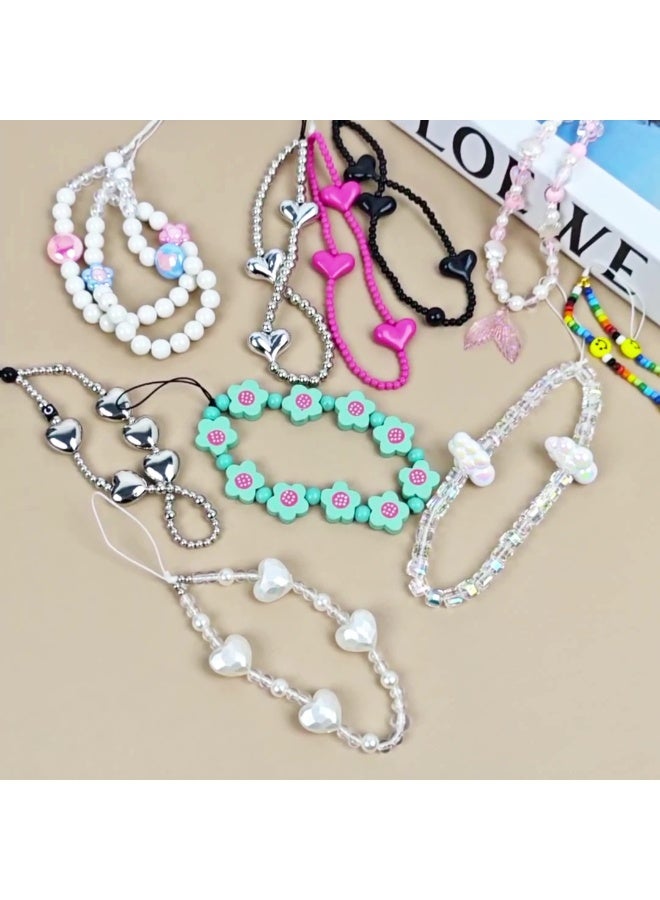 NIBEMINENT Beaded Phone Lanyard, Anti Lost Removable Wrist Strap, Love Bracelet Pendant, Phone Keychain Lanyard - Image 2