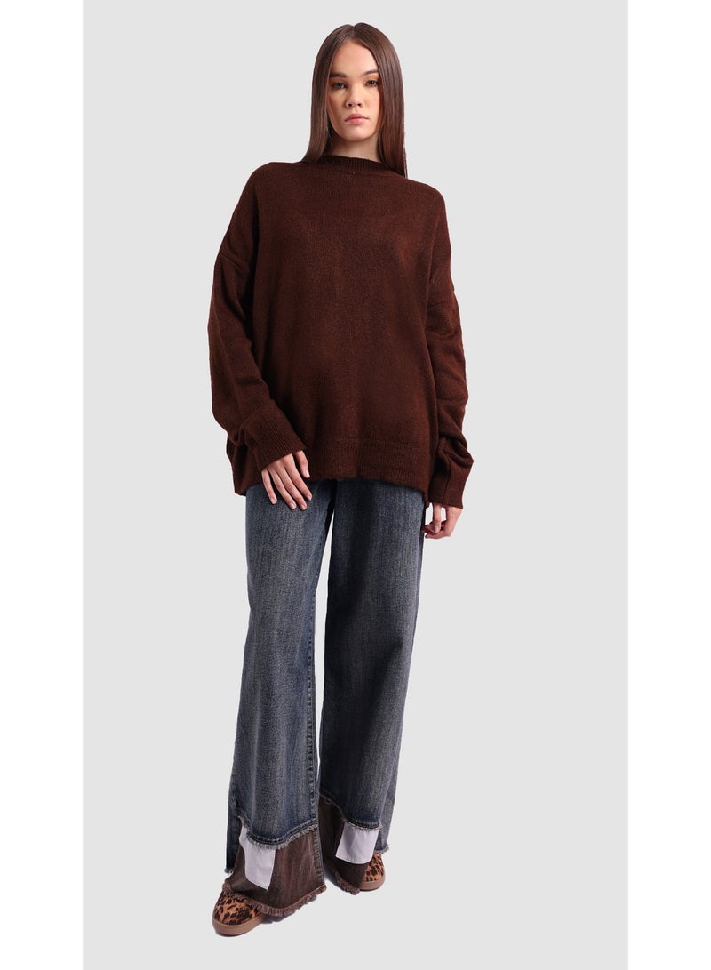 KYVELi Women’s Oversized Soft Knit Sweater – Brown - Image 1