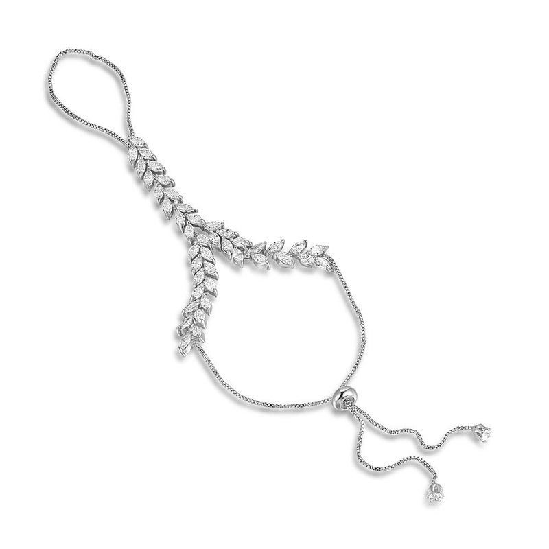 Mytys Fashion Cubic Zirconia Chain Silver Bracelet Cluster CZ Palm Chain Bracelet with Ring Hand Harness Bangle Style 1 - Image 1