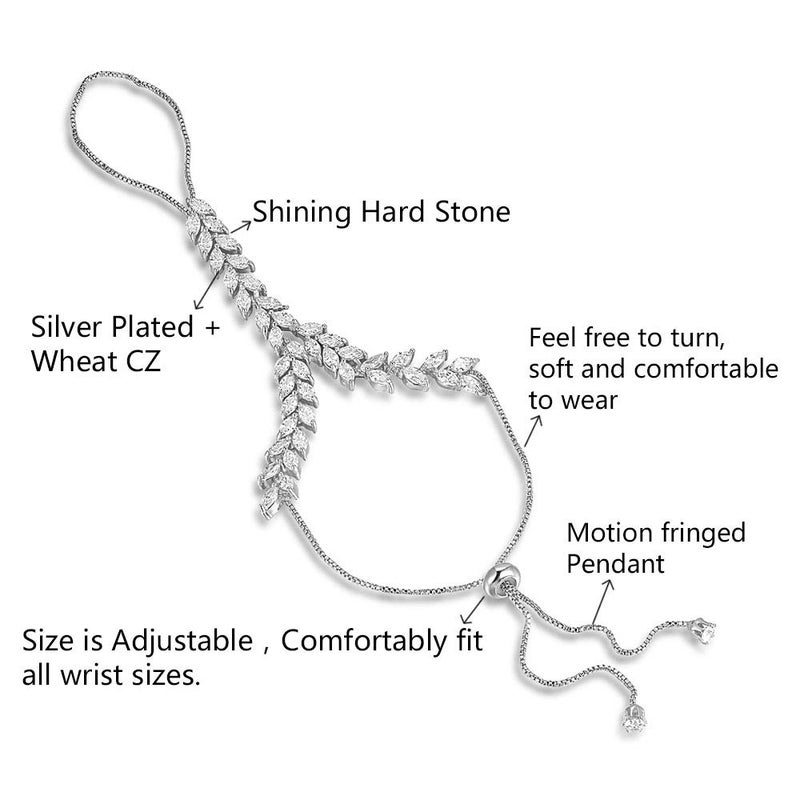 Mytys Fashion Cubic Zirconia Chain Silver Bracelet Cluster CZ Palm Chain Bracelet with Ring Hand Harness Bangle Style 1 - Image 3