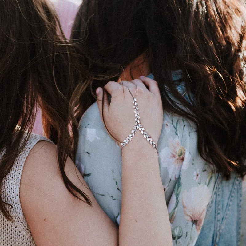 Mytys Fashion Cubic Zirconia Chain Silver Bracelet Cluster CZ Palm Chain Bracelet with Ring Hand Harness Bangle Style 1 - Image 5