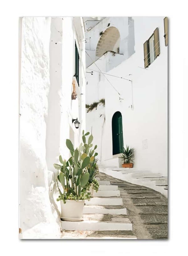 الحلم نمط 3 قطعة قماش قماش الحائط، فرع الزيتون وطبعات البناء الأبيض، الإطار الذهبي ديكور غرفة المعيشة/سوفا الخلفية، ملصقات ديكور المنزل - Image 3