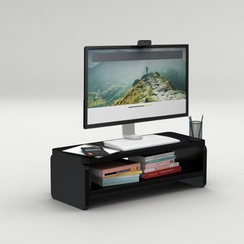 flux Monitor Stand Two Tier Mini with two Wooden legs | Monitor Stand Riser | PC Stand For Desktop Table | , Non SlipMaterial: Particle Board & Metal (49.5 x 20 x 20 ) cm Black [DO IT YOURSELF (DIY)] - Image 1