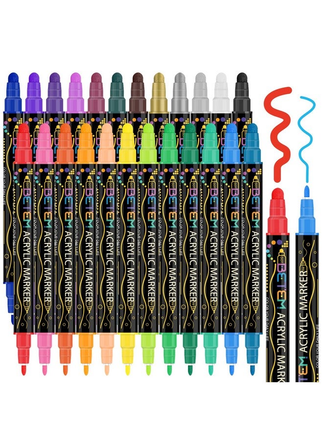 Betem 24 Colors Dual Tip Acrylic Paint Pens Markers, Premium Acrylic Paint Pens For Wood, Canvas, Stone, Rock Painting, Glass, Ceramic Surfaces, Diy Crafts Making Art Supplies  - Image 1