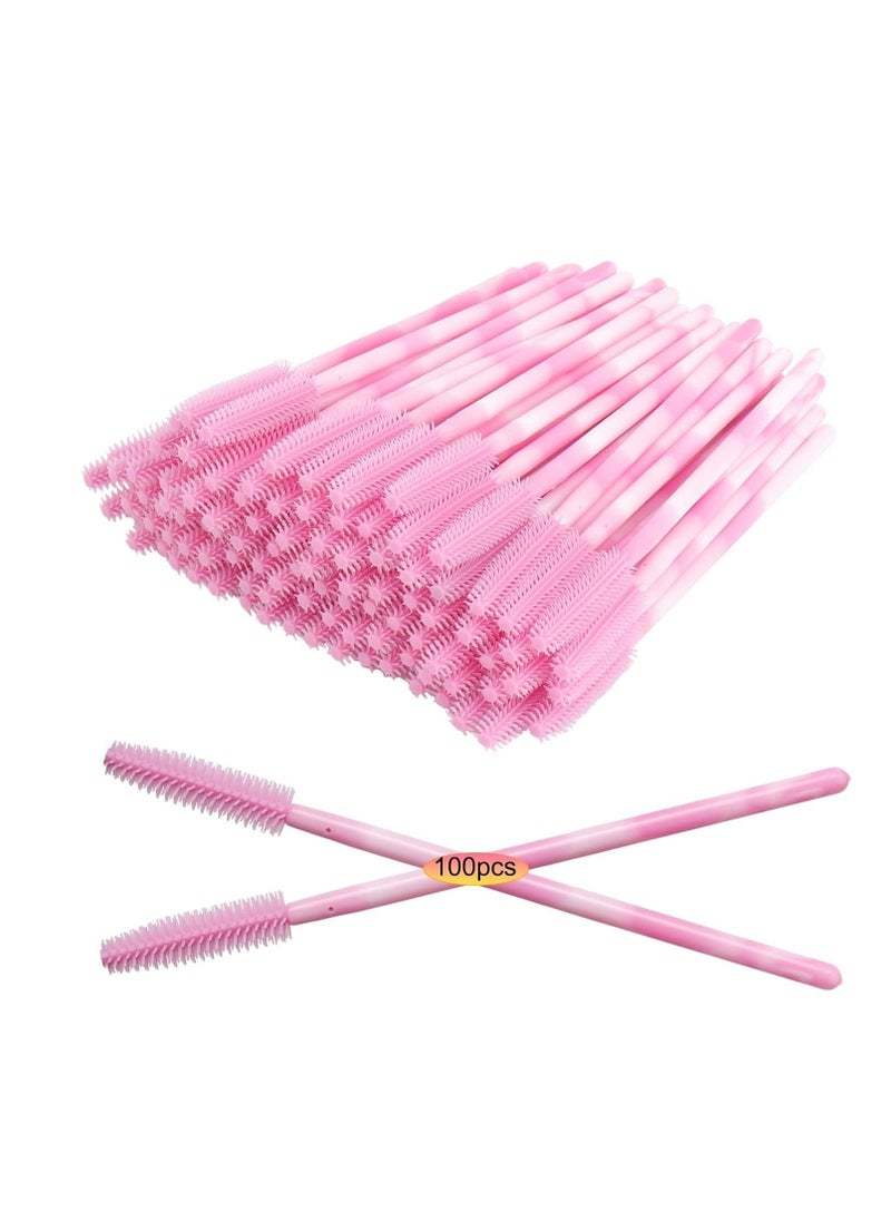 MyAoKuE-UP - Upgrade 100pcs Silicone Mascara Wands, Disposable Mascara Wand, Silicone Spoolies, Soft Lash Spoolies Brush for Eyelash Extensions, Lift and Brow Two-toned Pole with Containe(Pink) - Image 1