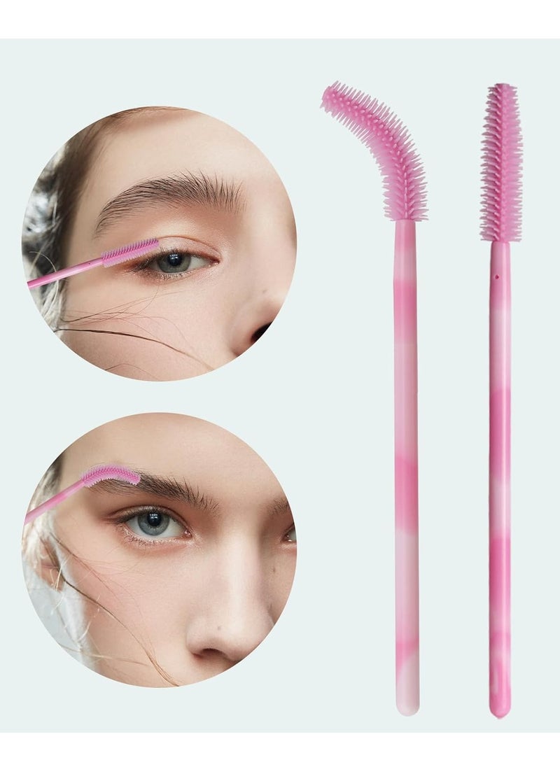 MyAoKuE-UP - Upgrade 100pcs Silicone Mascara Wands, Disposable Mascara Wand, Silicone Spoolies, Soft Lash Spoolies Brush for Eyelash Extensions, Lift and Brow Two-toned Pole with Containe(Pink) - Image 1