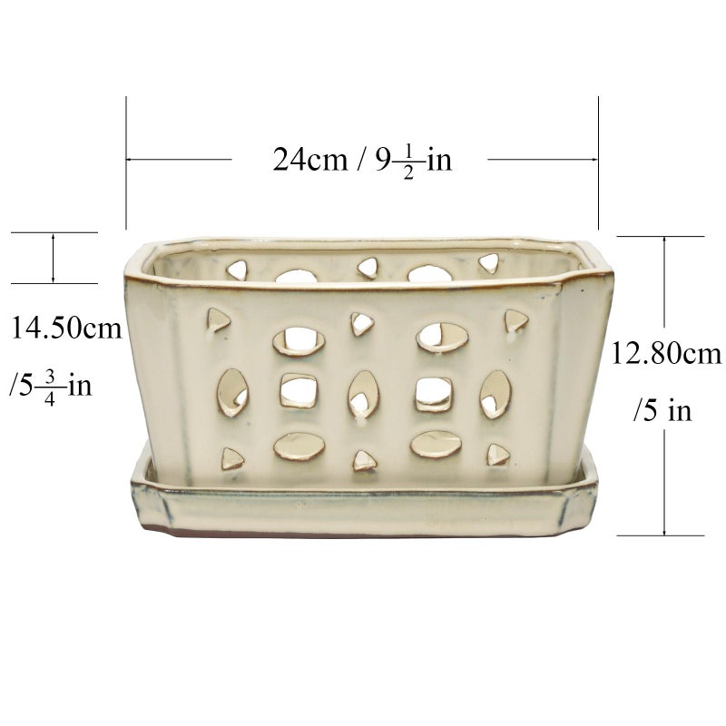 w w W&W Orchid Pot with Holes and Saucer for Repotting, Cream White, 9.7 Inch - Image 5