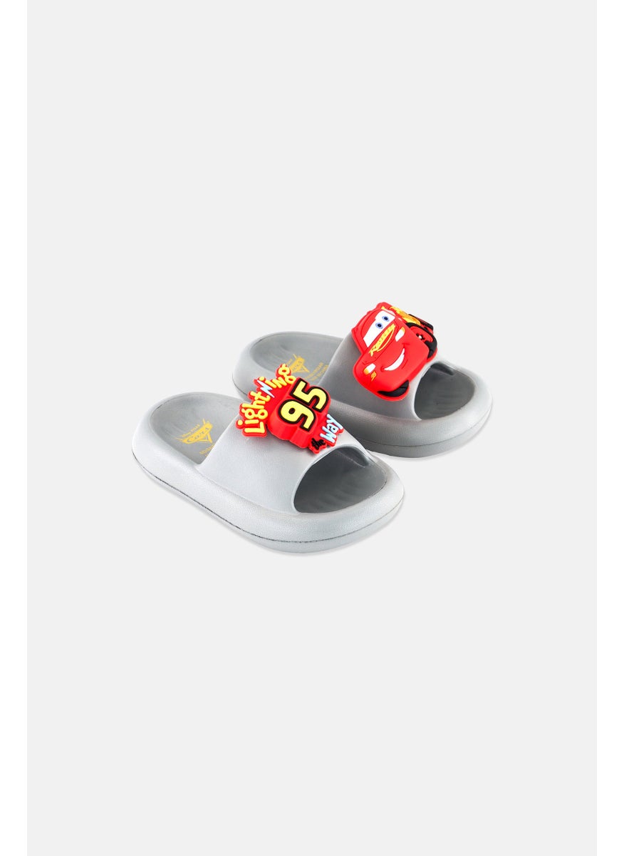 Disney Pixar Kids Boy Slip On Lightning McQueen Slides, Grey  - Image 1