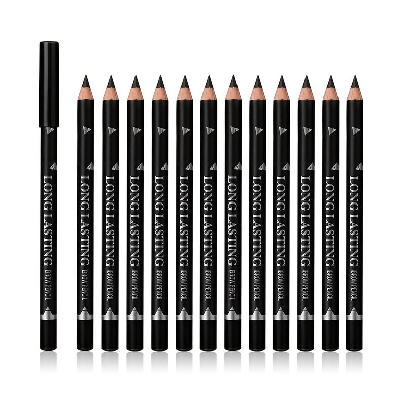 Sumeitang 12 Pcs Black Eyebrow Pencil Eyeliner Set Waterproof Eye Brow Pencil Easy to Color Long Lasting Eye Liner Gel Pen Women Professional EyeMakeup Pencil