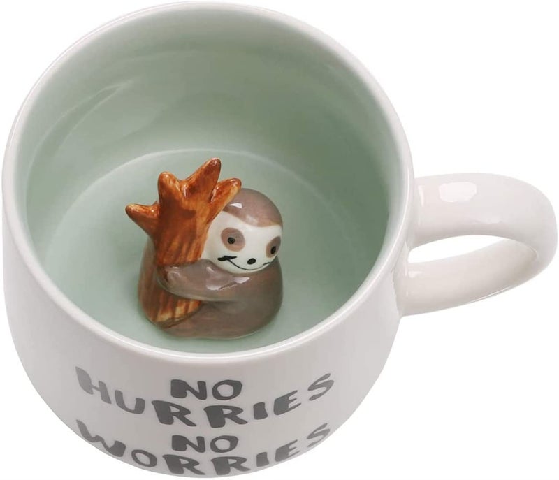 Ewaymado 3D Coffee Mug Sloth Inside CupCute Handmade Animal Figurine Ceramics TeacupChristmasBirthdayMothers Day Gifts for Friends Family or KidsBest Cocoa Cups Couples Mugs White Sloth