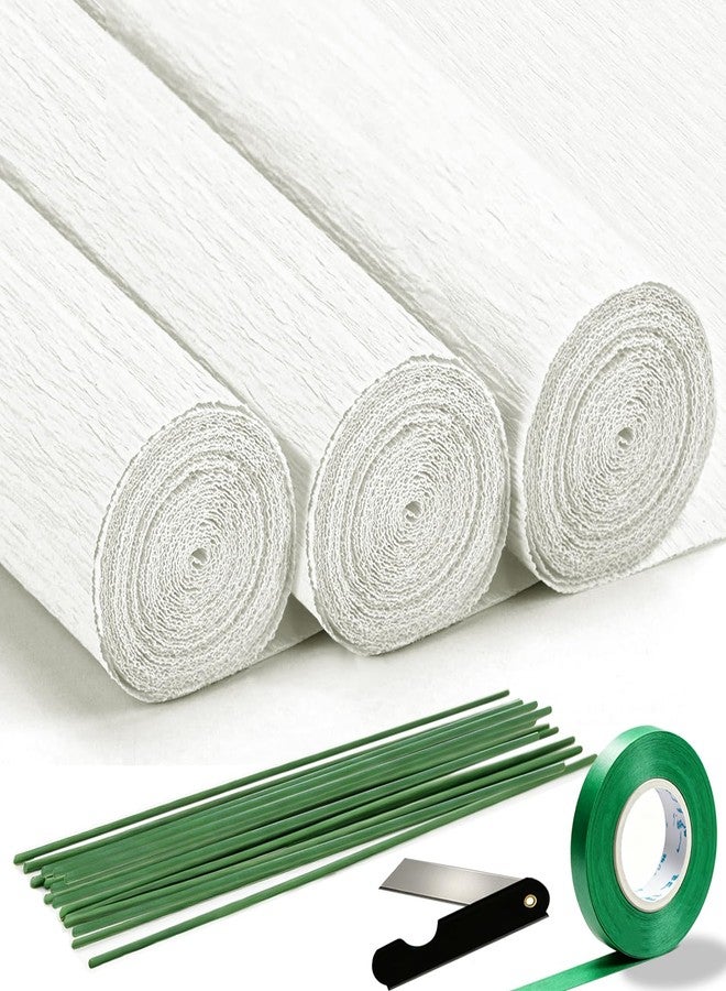 VNAKER White Crepe Paper Roll, 9.8Inch x 8.2Ft/3Rolls, Crepe Paper Sheet for Flower Making, Papel Crepe for Valentine's Day, Birthday Wedding Party Decoration DIY Craft - Image 1