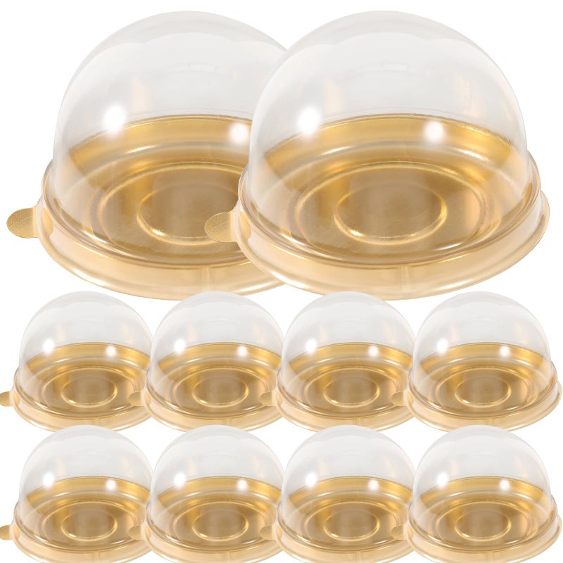 VOSAREA 50pcs Clear Plastic Mini Cake Boxes Small Dome Cake Boxes with Covers Dome Cupcake Boxes Packing Boxes Clear Mousse Container Mini Cupcake Boxes Display Holder (Golden) - Image 1