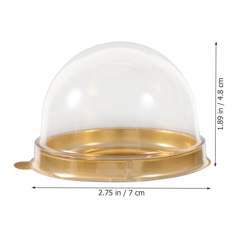 VOSAREA 50pcs Clear Plastic Mini Cake Boxes Small Dome Cake Boxes with Covers Dome Cupcake Boxes Packing Boxes Clear Mousse Container Mini Cupcake Boxes Display Holder (Golden) - Image 2