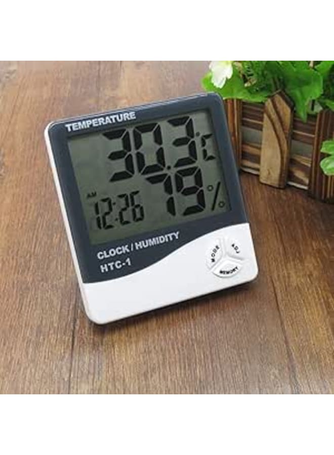 GENERIC Room Thermometer with Humidity Incubator Meter and Accurate Temperature Indicator Wall Mounting LED Digital Clock Monitor for Indoor/Outdoor (White)