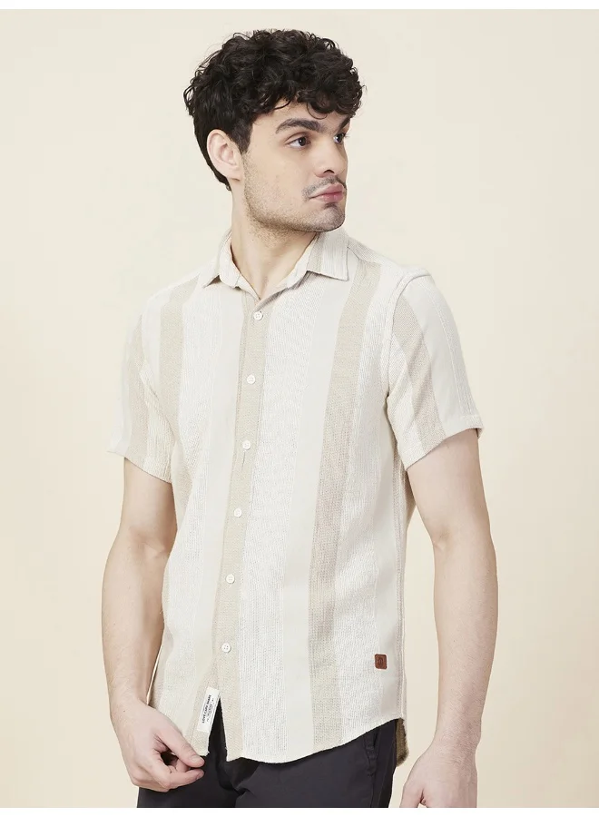Being Human Mens Beige Collared Short Sleeve Shirt