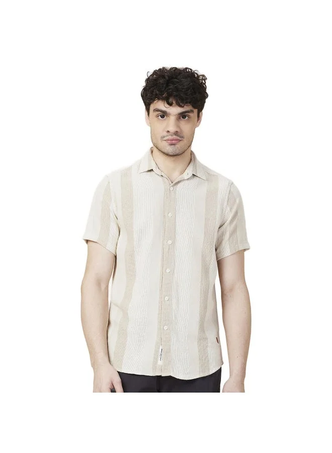 بيينغ هيومان Mens Beige Collared Short Sleeve Shirt