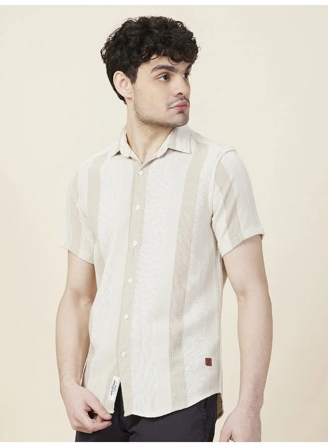 بيينغ هيومان Mens Beige Collared Short Sleeve Shirt