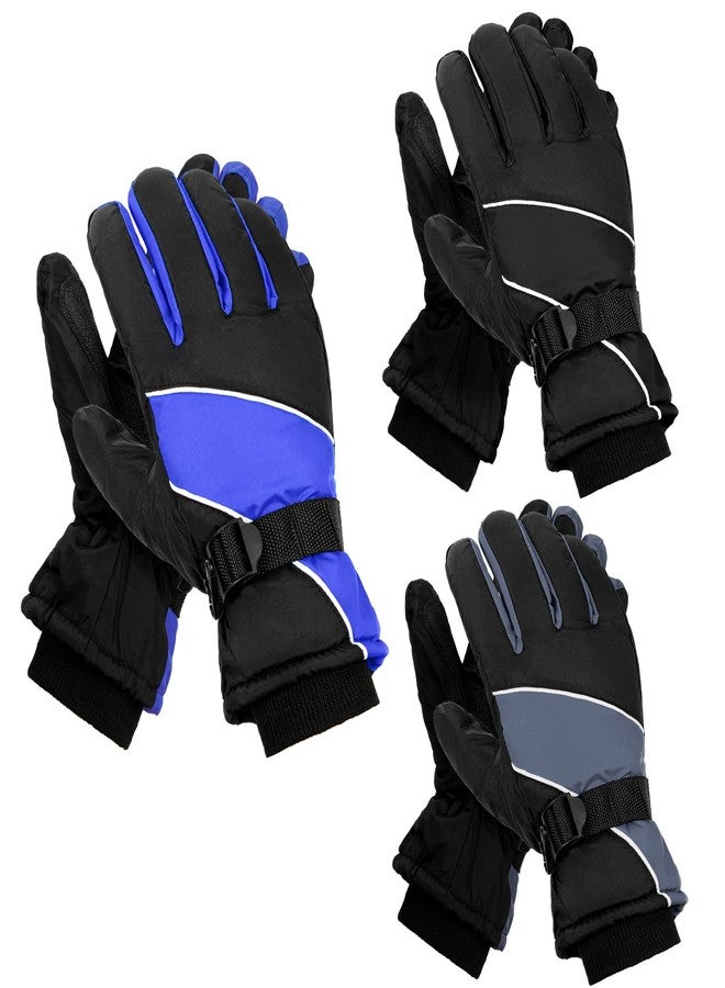 Tarpop 3 Pairs Mens Ski Gloves Winter Warm Women Gloves Adjustable Non Slip Snowboard Snow Waterproof Warm(Gray, Blue, Black) - Image 1